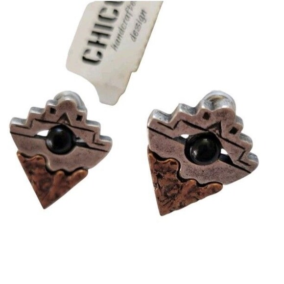 New Chico's Aztec Arrow Art Glass Bead Silver Copper Tone Necklace Earrings Set - Picture 4 of 7